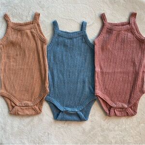 Kate Quinn Ribbed Bodysuit Trio - Tan, Blue, Pink